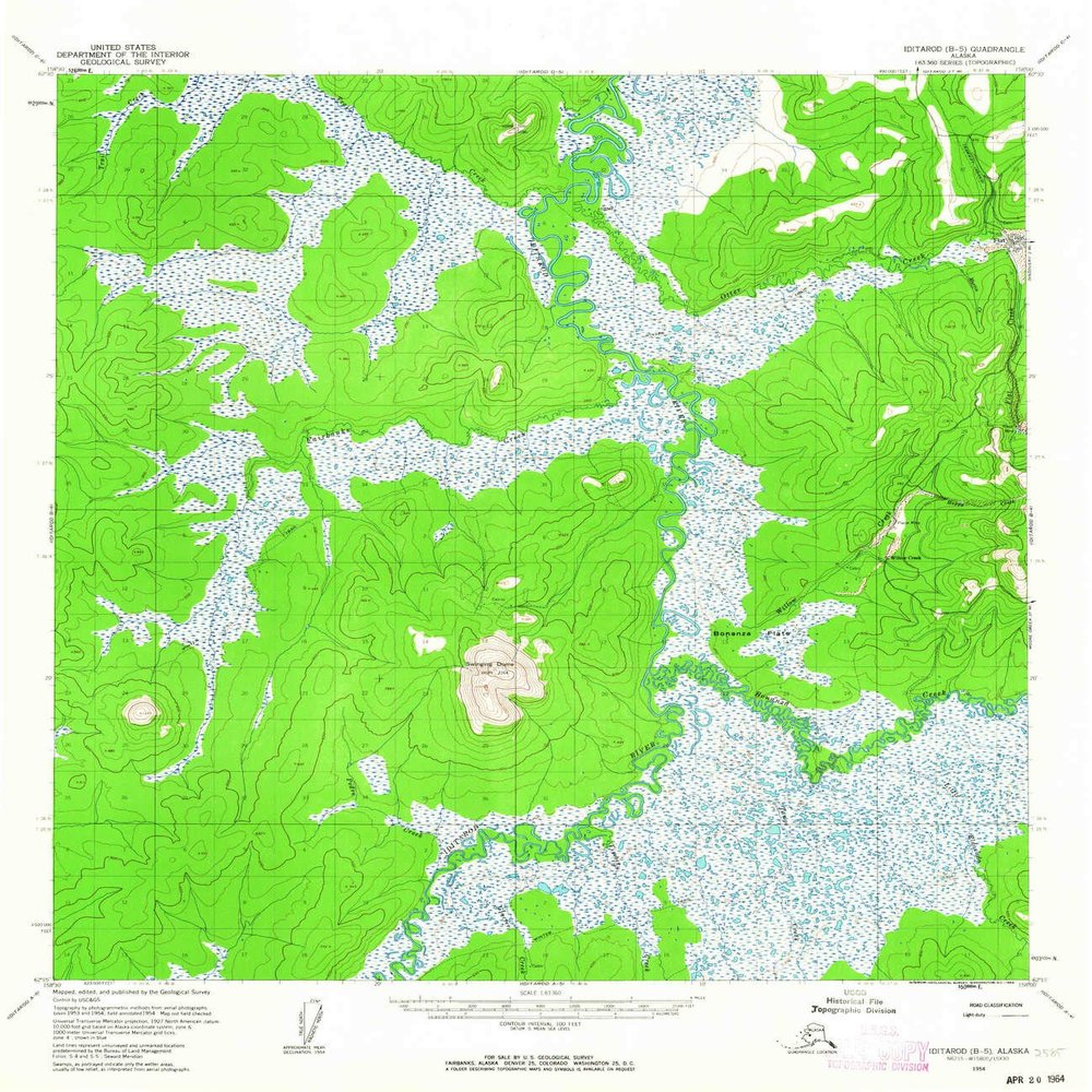 YellowMaps Iditarod B 5 AK topo map, 1:63360 Scale, 15 X 15 Minute, Historical, 1954, Updated 1964, 20.9 x 18.1 in - Tyvek