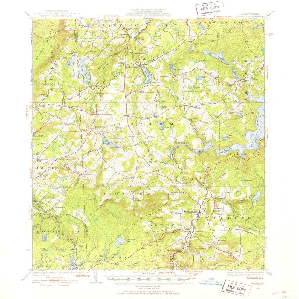 YellowMaps Ariel PA topo map, 1:62500 Scale, 15 X 15 Minute, Historical, 1928, Updated 1953, 20.8 x 17 in - Polypropylene
