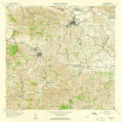 YellowMaps Juncos PR topo map, 1:20000 Scale, 7.5 X 7.5 Minute, Historical, 1958, Updated 1960, 32.19 x 29.27 in - Tyvek