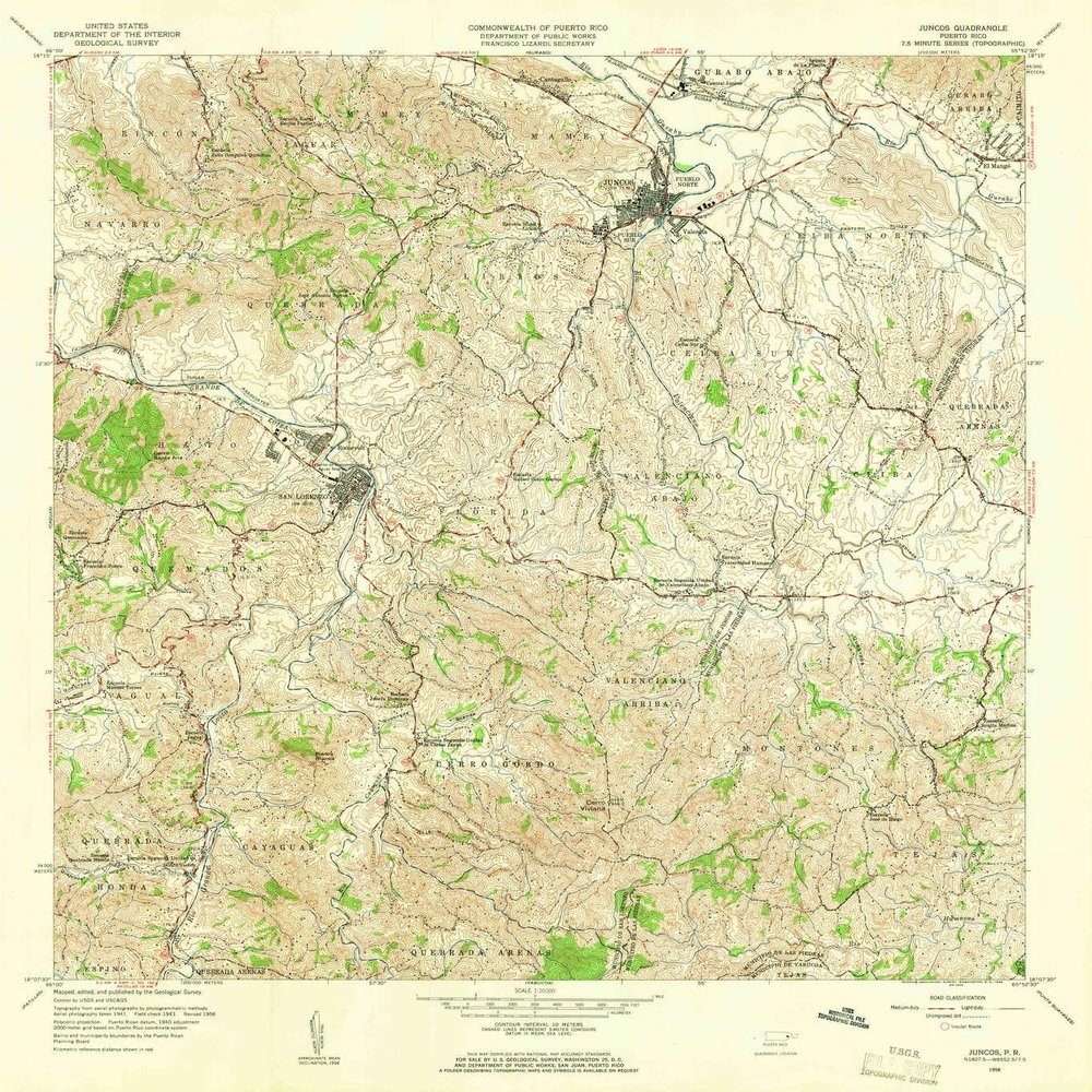 YellowMaps Juncos PR topo map, 1:20000 Scale, 7.5 X 7.5 Minute, Historical, 1958, Updated 1960, 32.19 x 29.27 in - Tyvek