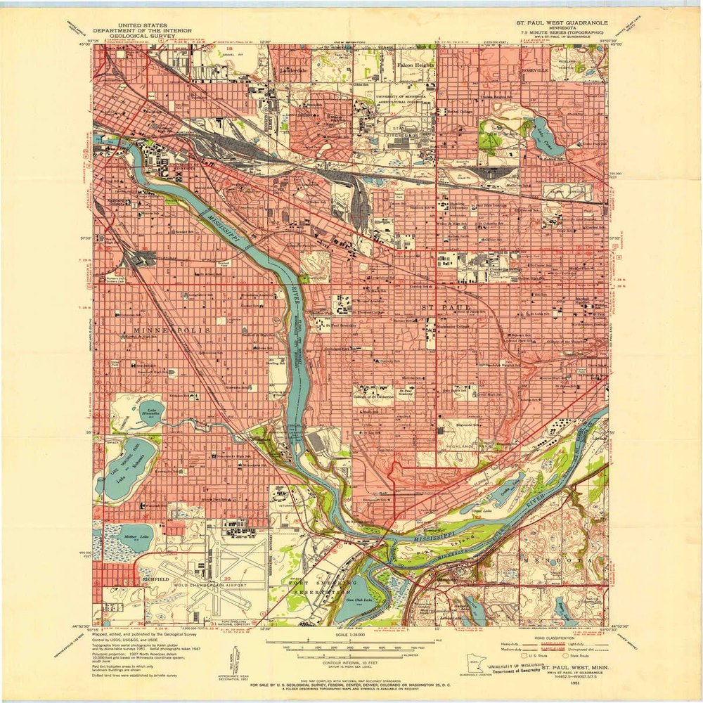 YellowMaps St Paul West MN topo map, 1:24000 Scale, 7.5 X 7.5 Minute, Historical, 1951, Updated 1953, 27.23 x 21.53 in - Tyvek