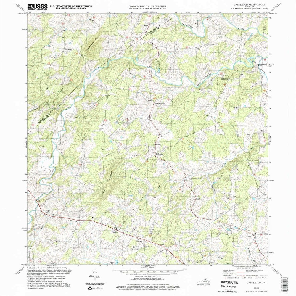 YellowMaps Castleton VA topo map, 1:24000 Scale, 7.5 X 7.5 Minute, Historical, 1994, Updated 1997, 26.9 x 22 in - Tyvek