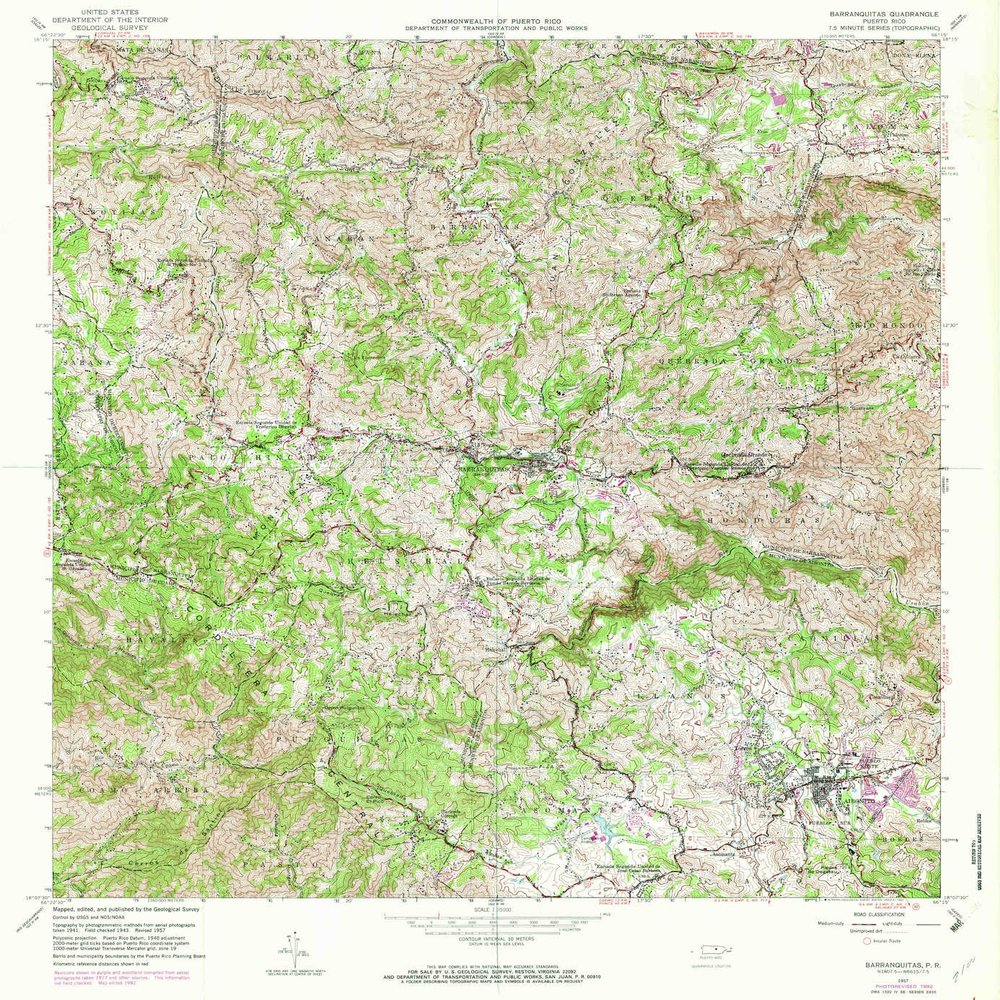 YellowMaps Barranquitas PR topo map, 1:20000 Scale, 7.5 X 7.5 Minute, Historical, 1957, Updated 1982, 31.7 x 29.3 in - Polypropylene