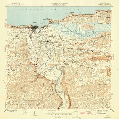 YellowMaps Arecibo PR topo map, 1:30000 Scale, 7.5 X 7.5 Minute, Historical, 1946, 21 x 19.8 in - Polypropylene