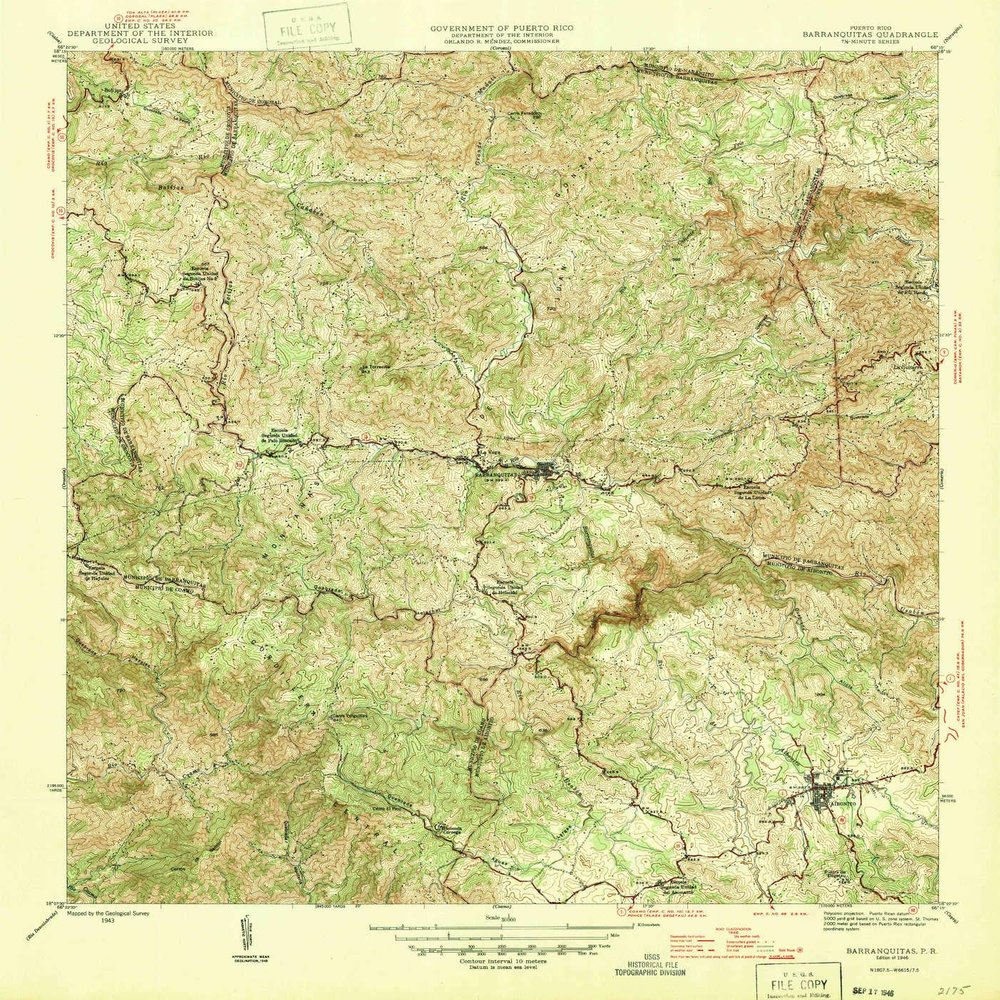 YellowMaps Barranquitas PR topo map, 1:30000 Scale, 7.5 X 7.5 Minute, Historical, 1946, 21.3 x 19.9 in - Polypropylene