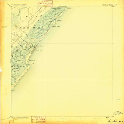 YellowMaps Sea Isle NJ topo map, 1:62500 Scale, 15 X 15 Minute, Historical, 1894, 19.7 x 16.6 in - Polypropylene