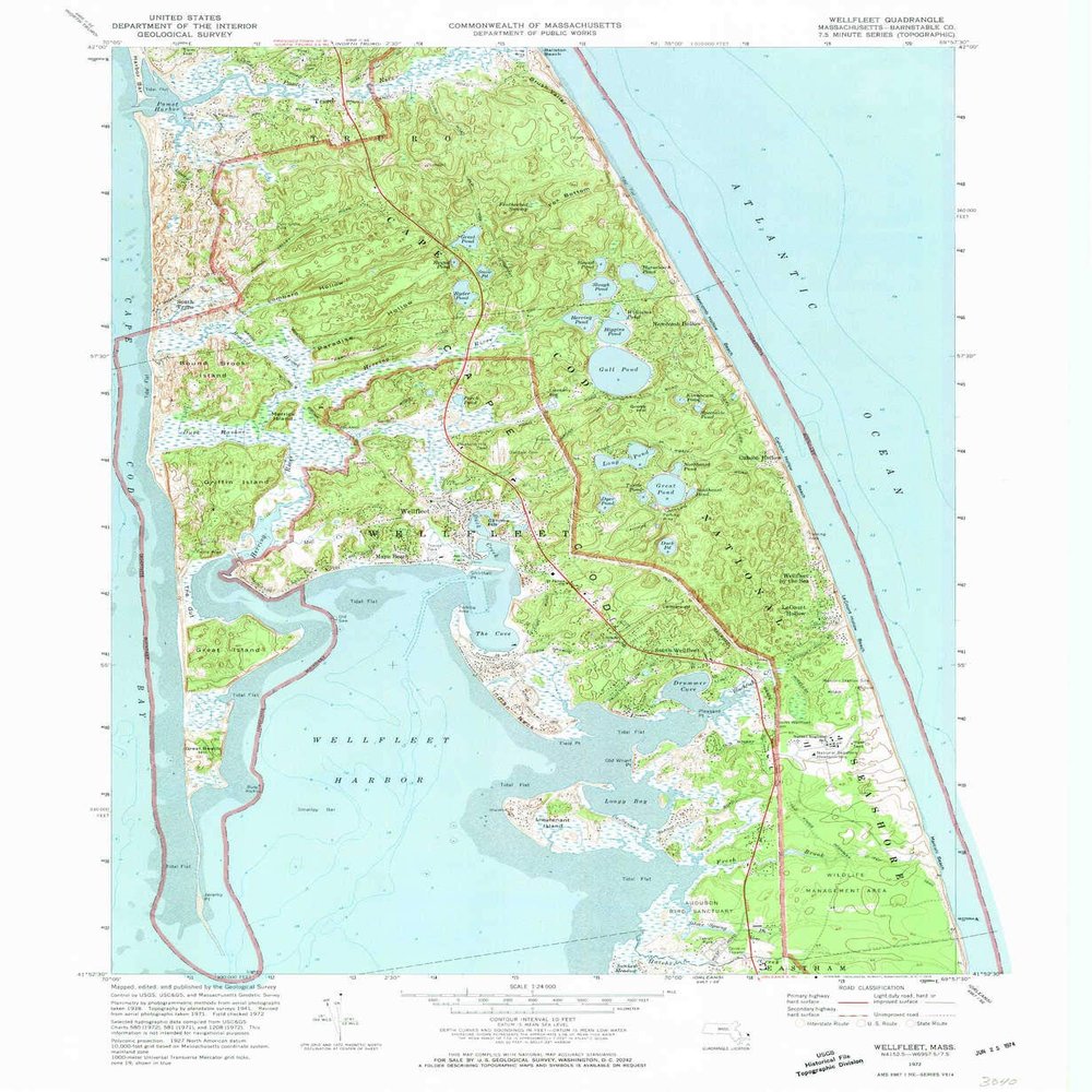 YellowMaps Wellfleet MA topo map, 1:24000 Scale, 7.5 X 7.5 Minute, Historical, 1972, Updated 1974, 26.8 x 22 in - Polypropylene