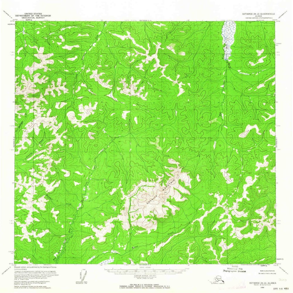 YellowMaps Iditarod B 2 AK topo map, 1:63360 Scale, 15 X 15 Minute, Historical, 1954, Updated 1964, 20.9 x 18.1 in - Polypropylene
