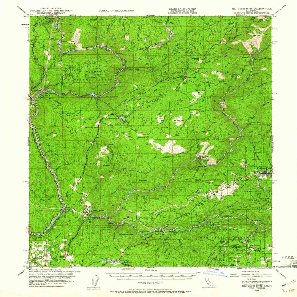 YellowMaps Big Bend MTN CA topo map, 1:62500 Scale, 15 X 15 Minute, Historical, 1948, Updated 1961, 20.76 x 16.58 in - Polypropylene