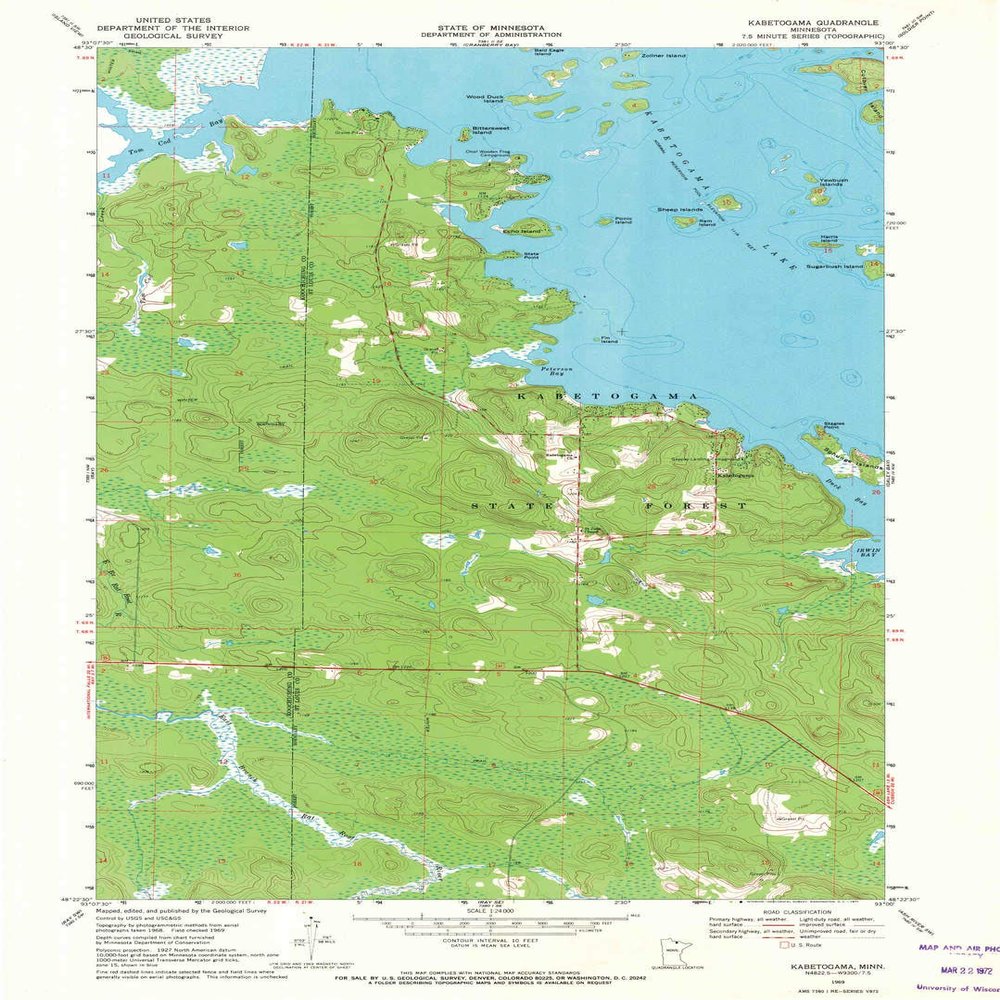YellowMaps Kabetogama MN topo map, 1:24000 Scale, 7.5 X 7.5 Minute, Historical, 1969, Updated 1971, 27.23 x 21.53 in - Tyvek