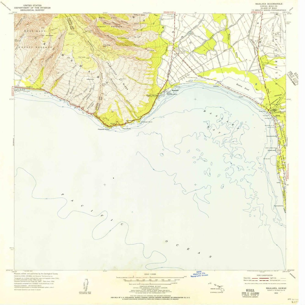 YellowMaps Maalaea HI topo map, 1:24000 Scale, 7.5 X 7.5 Minute, Historical, 1954, Updated 1956, 27 x 24 in - Tyvek