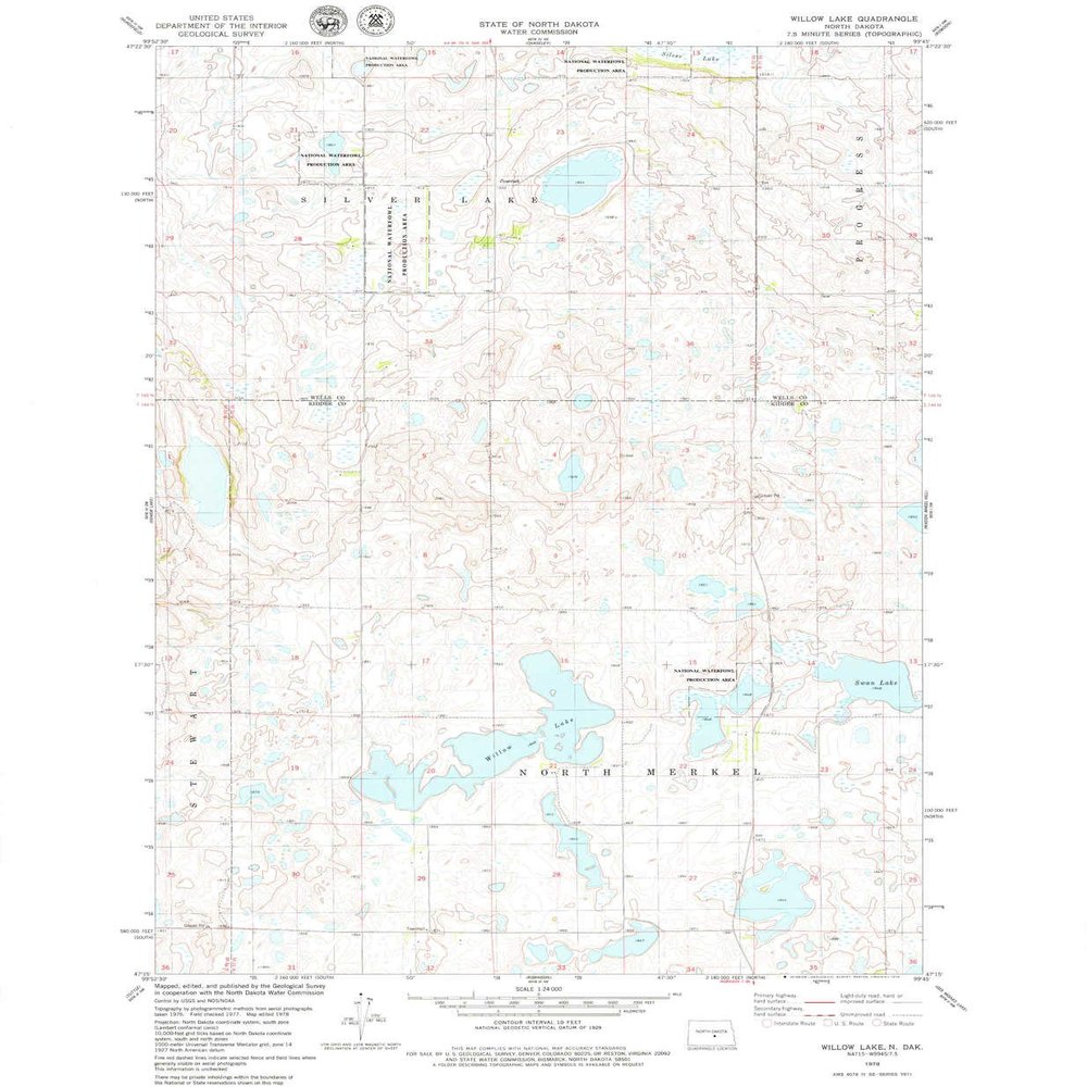 Willow Lake ND topo map, 1:24000 Scale, 7.5 X 7.5 Minute, Historical, 1978, Updated 1979, 26.7 x 22 in - Polypropylene