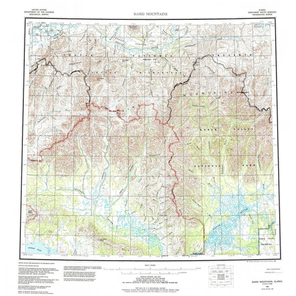 YellowMaps Baird Mountains AK topo map, 1:250000 Scale, 1 X 3 Degree, Historical, 1956, Updated 1988, 22.6 x 24.4 in - Polypropylene