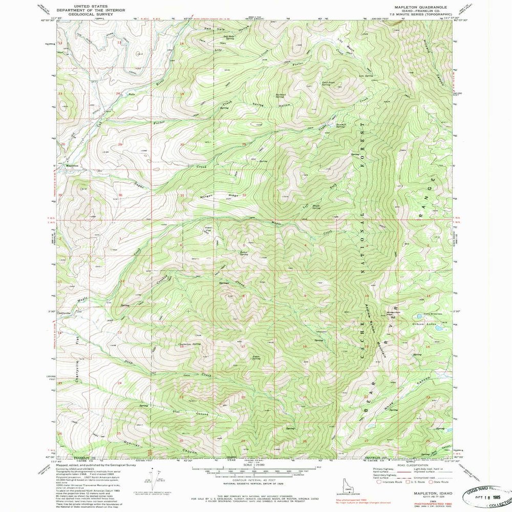 YellowMaps Mapleton ID topo map, 1:24000 Scale, 7.5 X 7.5 Minute, Historical, 1969, Updated 1985, 26.7 x 21.9 in - Tyvek