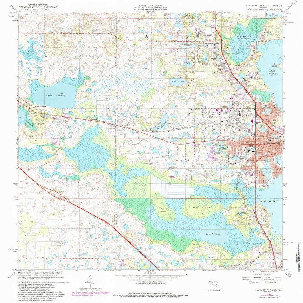YellowMaps Leesburg West FL topo map, 1:24000 Scale, 7.5 X 7.5 Minute, Historical, 1966, Updated 1988, 26.9 x 23 in - Tyvek