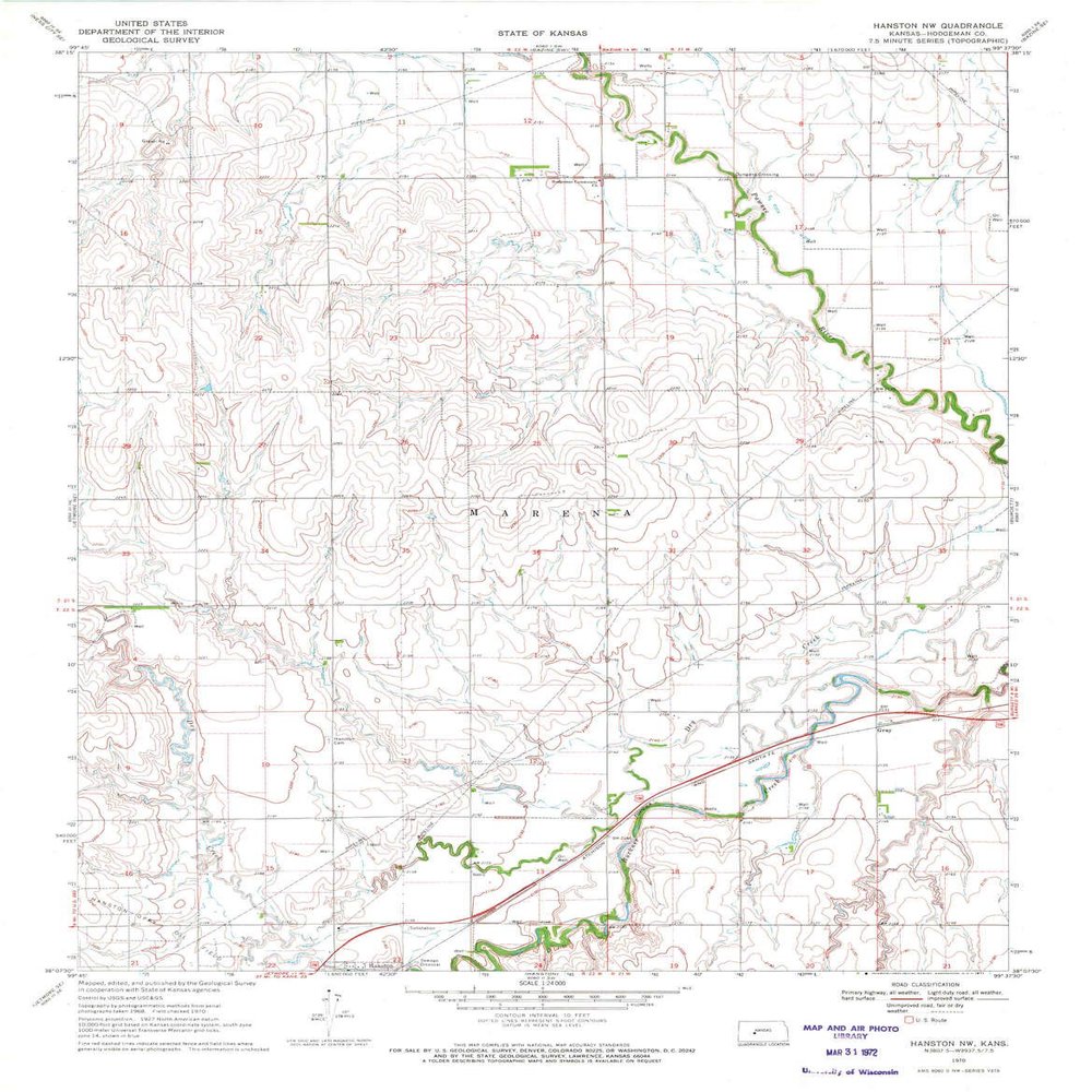 YellowMaps Hanston NW KS topo map, 1:24000 Scale, 7.5 X 7.5 Minute, Historical, 1970, Updated 1971, 27.06 x 21.09 in - Tyvek