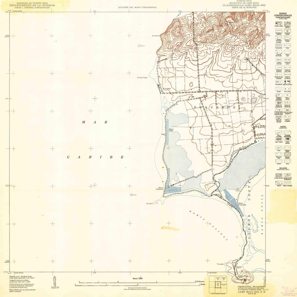 YellowMaps Cabo Rojo NO PR topo map, 1:10000 Scale, 3.75 X 3.75 Minute, Historical, 1949, 31.1 x 30.2 in - Polypropylene