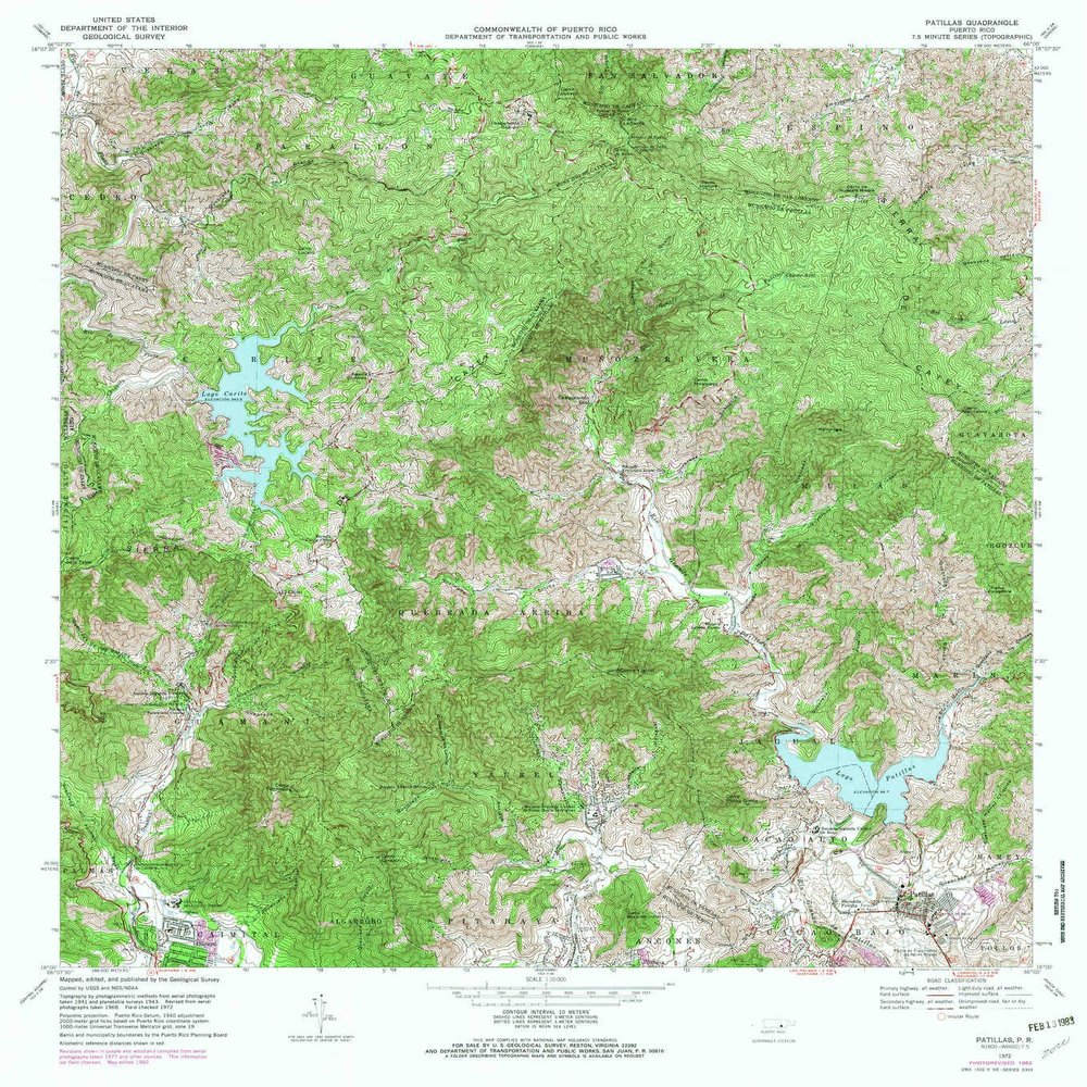 YellowMaps Patillas PR topo map, 1:20000 Scale, 7.5 X 7.5 Minute, Historical, 1972, Updated 1982, 32.2 x 29.1 in - Tyvek