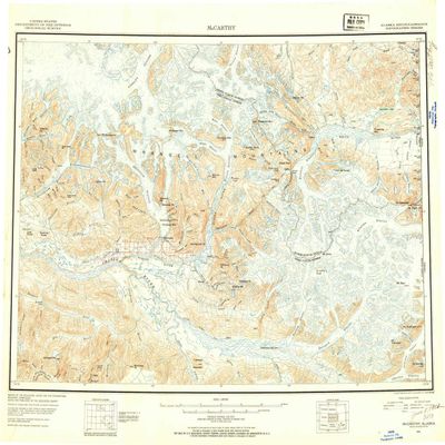 YellowMaps McCarthy AK topo map, 1:250000 Scale, 1 X 3 Degree, Historical, 1951, Updated 1954, 23 x 27.8 in - Tyvek