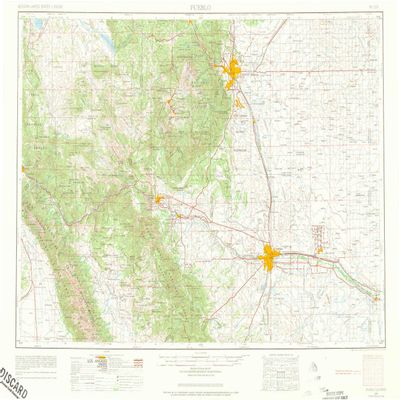 Pueblo CO topo map, 1:250000 Scale, 1 X 2 Degree, Historical, 1954, Updated 1973, 21.7 x 30.7 in - Polypropylene