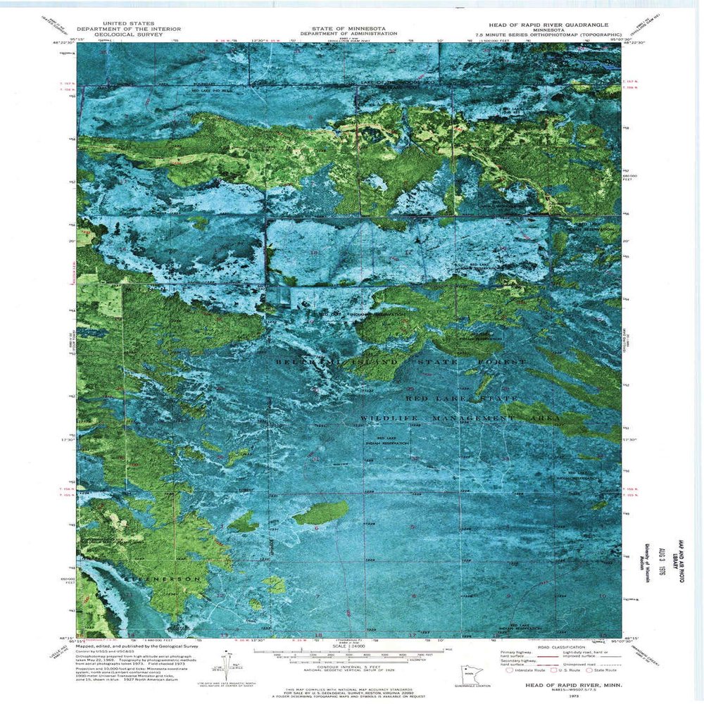 Head of Rapid River MN topo map, 1:24000 Scale, 7.5 X 7.5 Minute, Historical, 1973, Updated 1976, 27.23 x 21.53 in - Tyvek