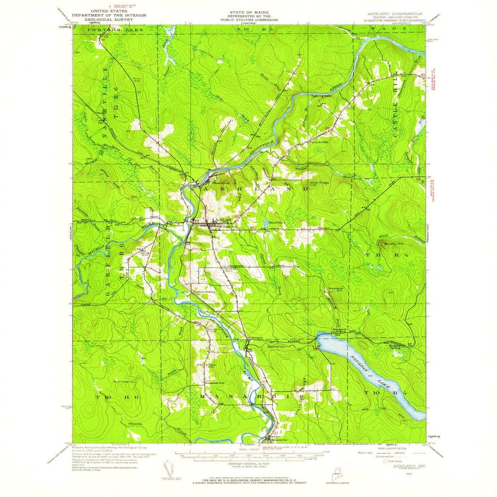 YellowMaps Ashland ME topo map, 1:62500 Scale, 15 X 15 Minute, Historical, 1953, Updated 1959, 20.8 x 17 in - Polypropylene