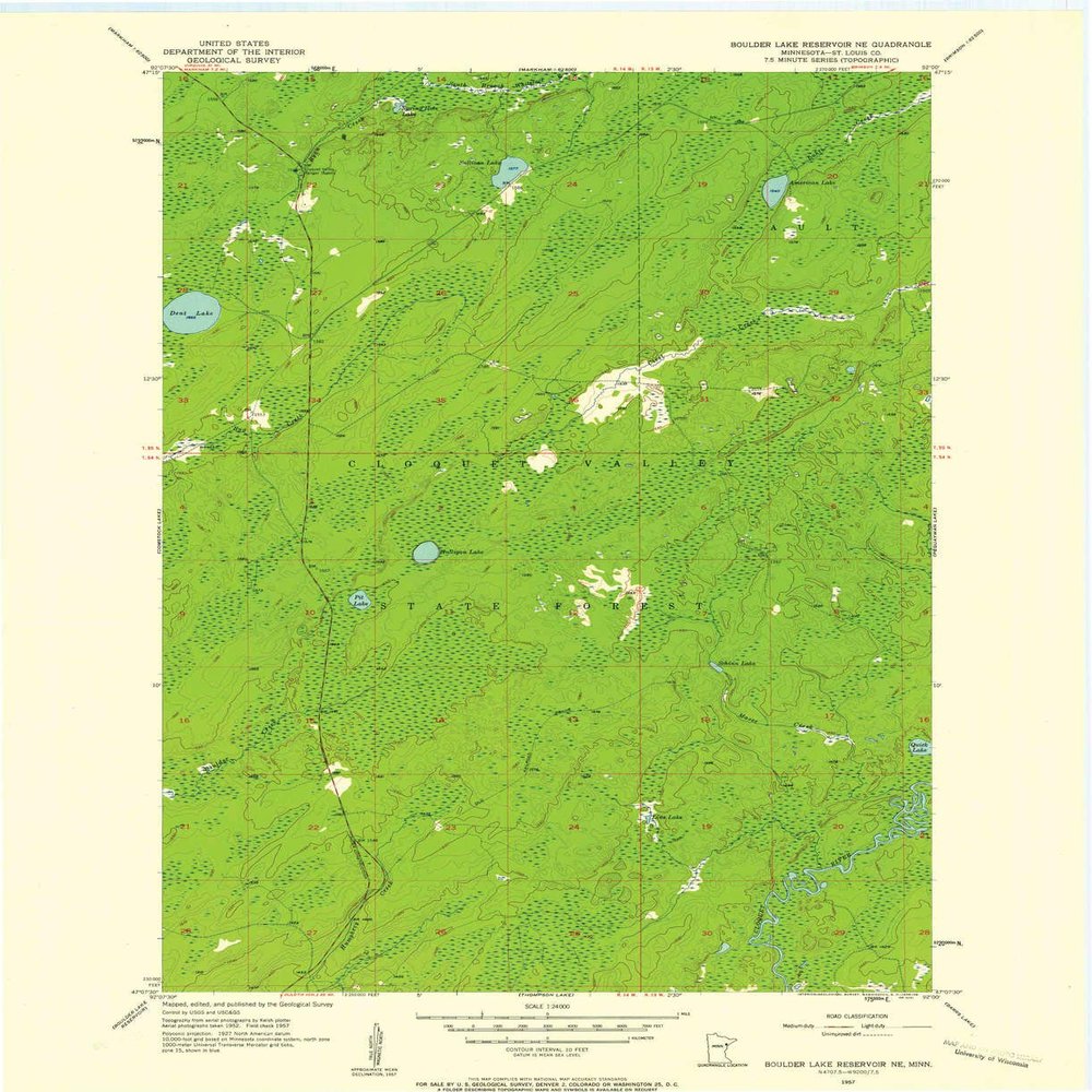 YellowMaps Boulder Lake Reservoir NE MN topo map, 1:24000 Scale, 7.5 X 7.5 Minute, Historical, 1957, Updated 1958, 27.23 x 21.53 in - Tyvek