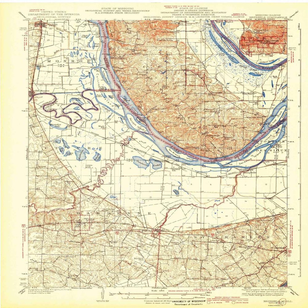 YellowMaps Brussels IL topo map, 1:62500 Scale, 15 X 15 Minute, Historical, 1943, 20.3 x 16.5 in - Tyvek