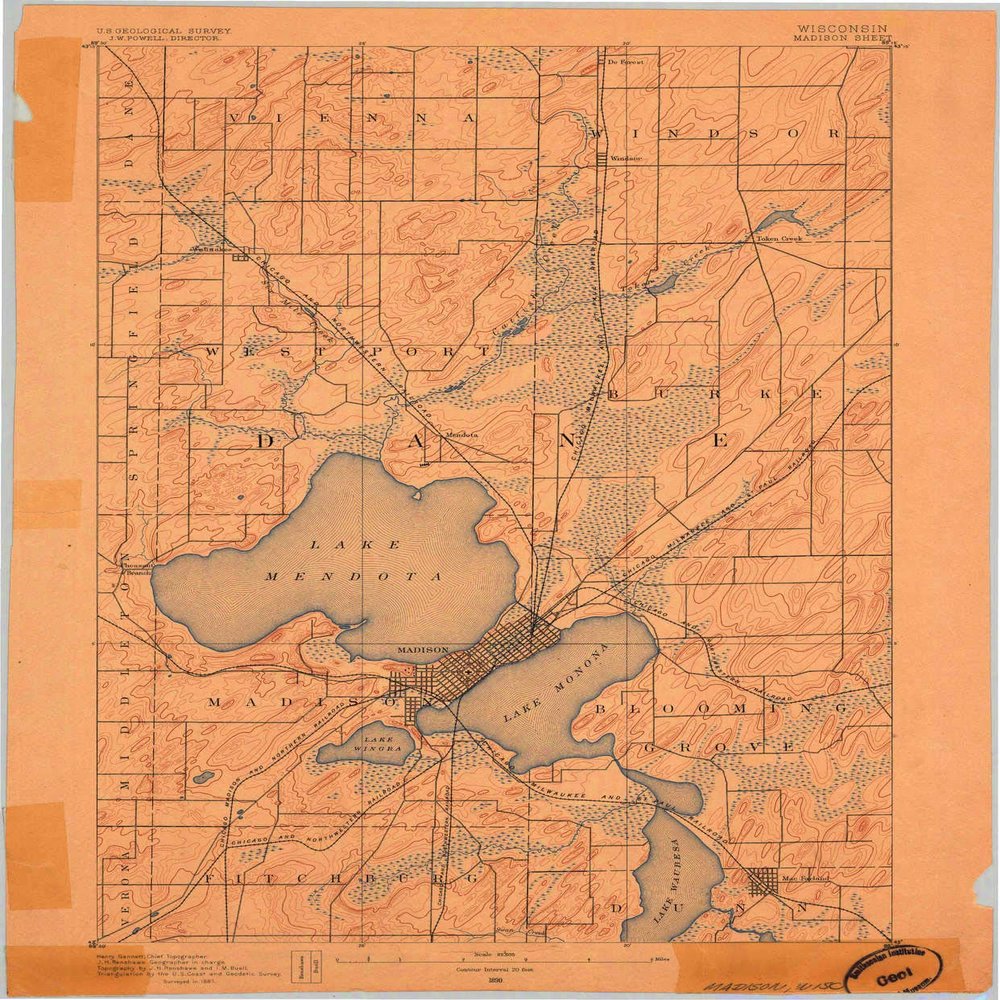 YellowMaps Madison WI topo map, 1:62500 Scale, 15 X 15 Minute, Historical, 1890, 19.51 x 16.15 in - Polypropylene