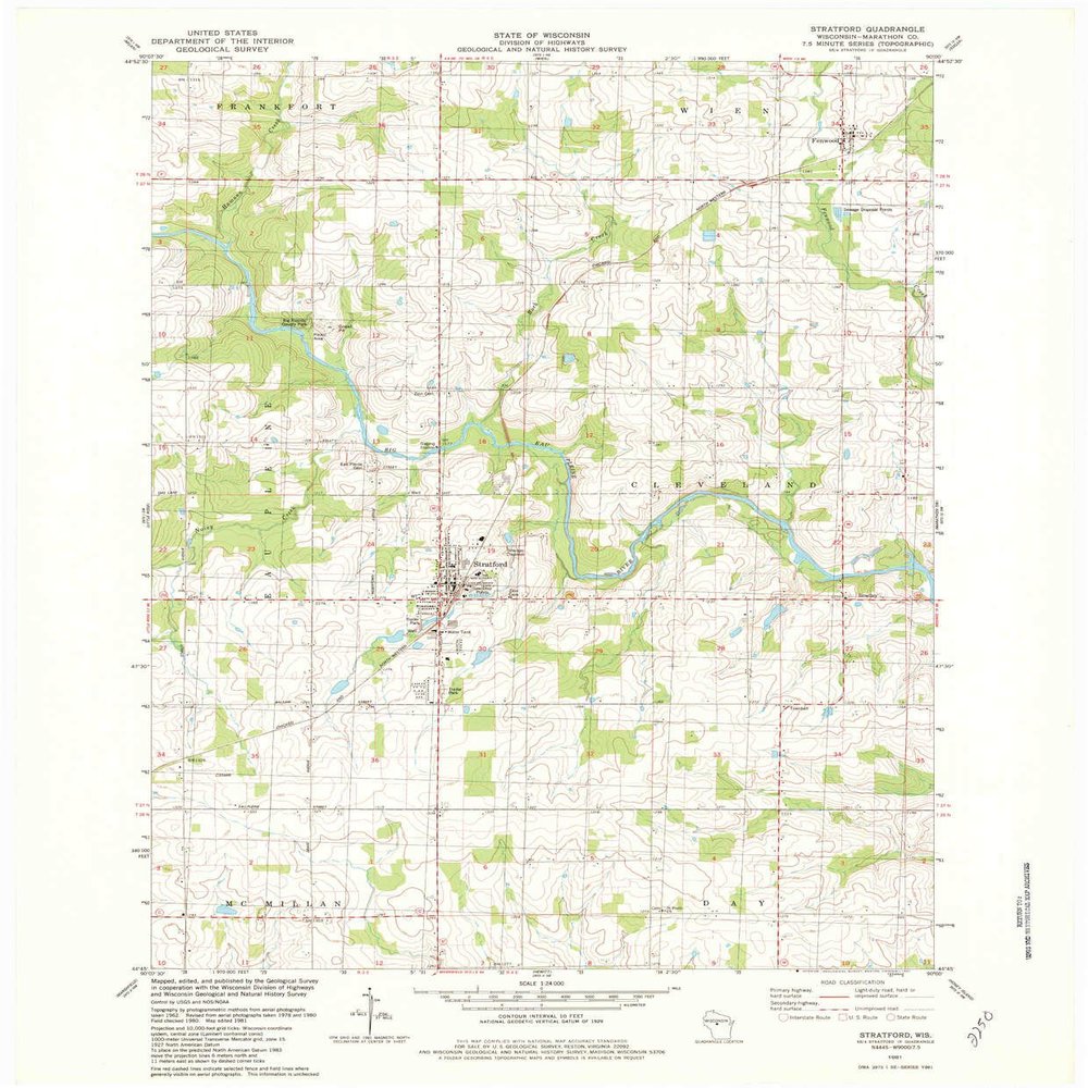 YellowMaps Stratford WI topo map, 1:24000 Scale, 7.5 X 7.5 Minute, Historical, 1981, Updated 1982, 27.31 x 22.57 in - Polypropylene