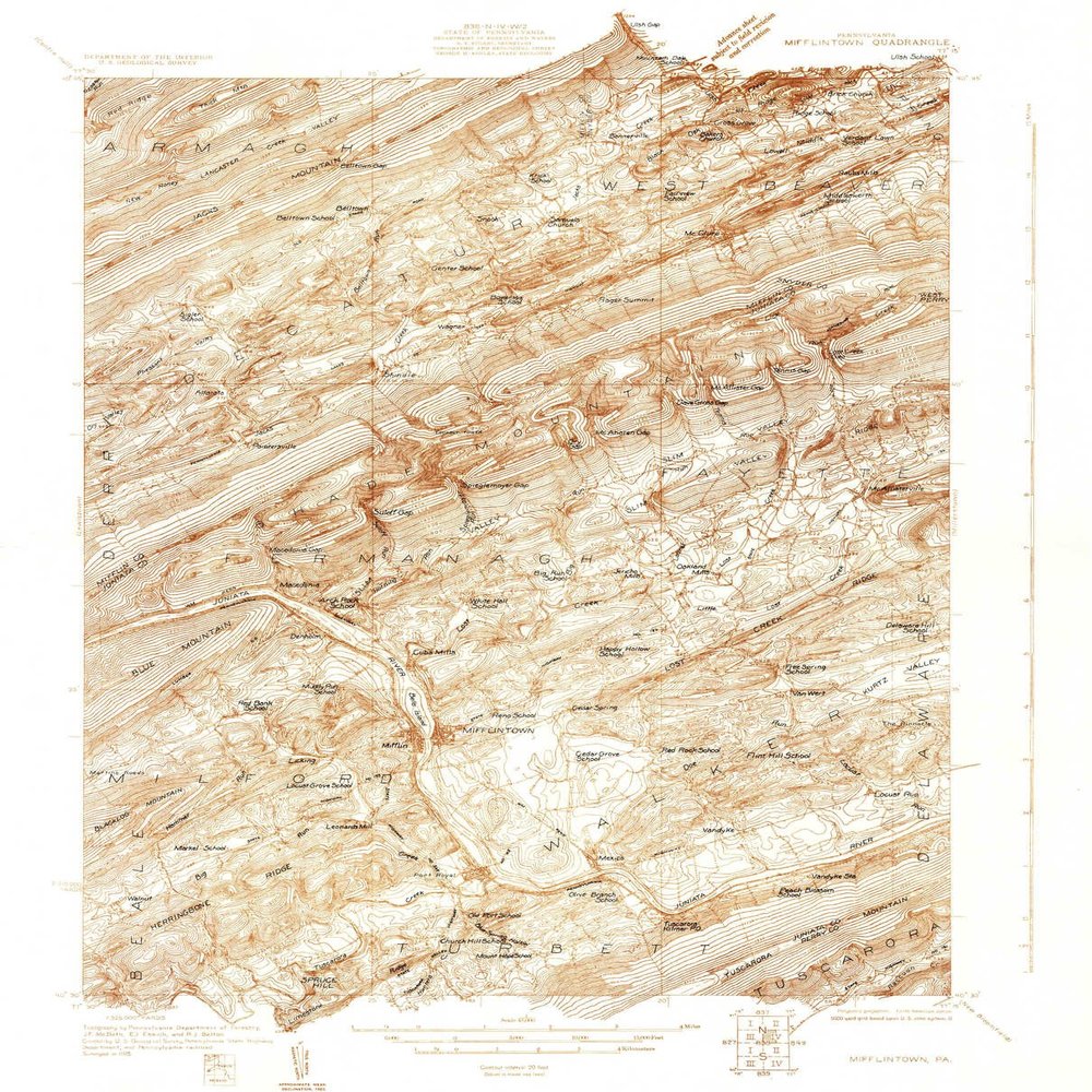 YellowMaps Mifflintown PA topo map, 1:48000 Scale, 15 X 15 Minute, Historical, 1925, 27.1 x 21.9 in - Polypropylene
