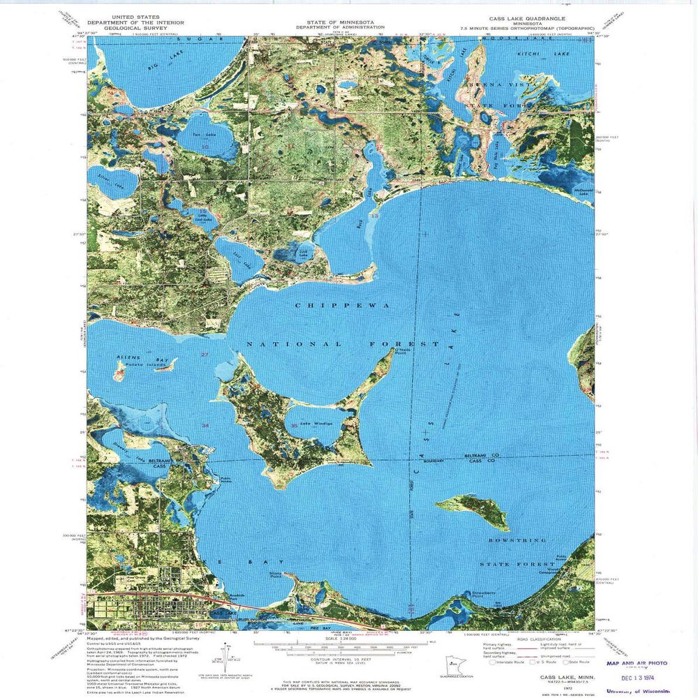 YellowMaps Cass Lake MN topo map, 1:24000 Scale, 7.5 X 7.5 Minute, Historical, 1972, Updated 1974, 27.23 x 21.53 in - Paper