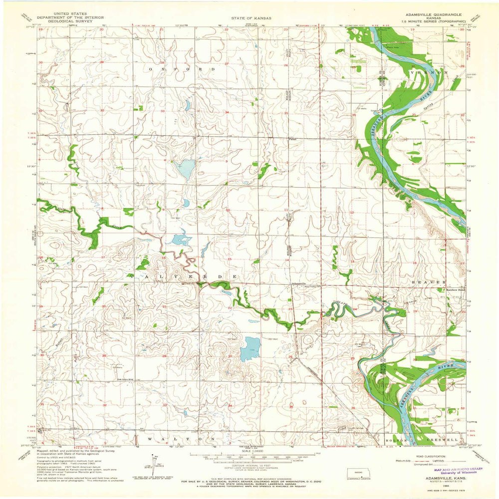 YellowMaps Adamsville KS topo map, 1:24000 Scale, 7.5 X 7.5 Minute, Historical, 1965, Updated 1966, 27.13 x 21.16 in - Polypropylene