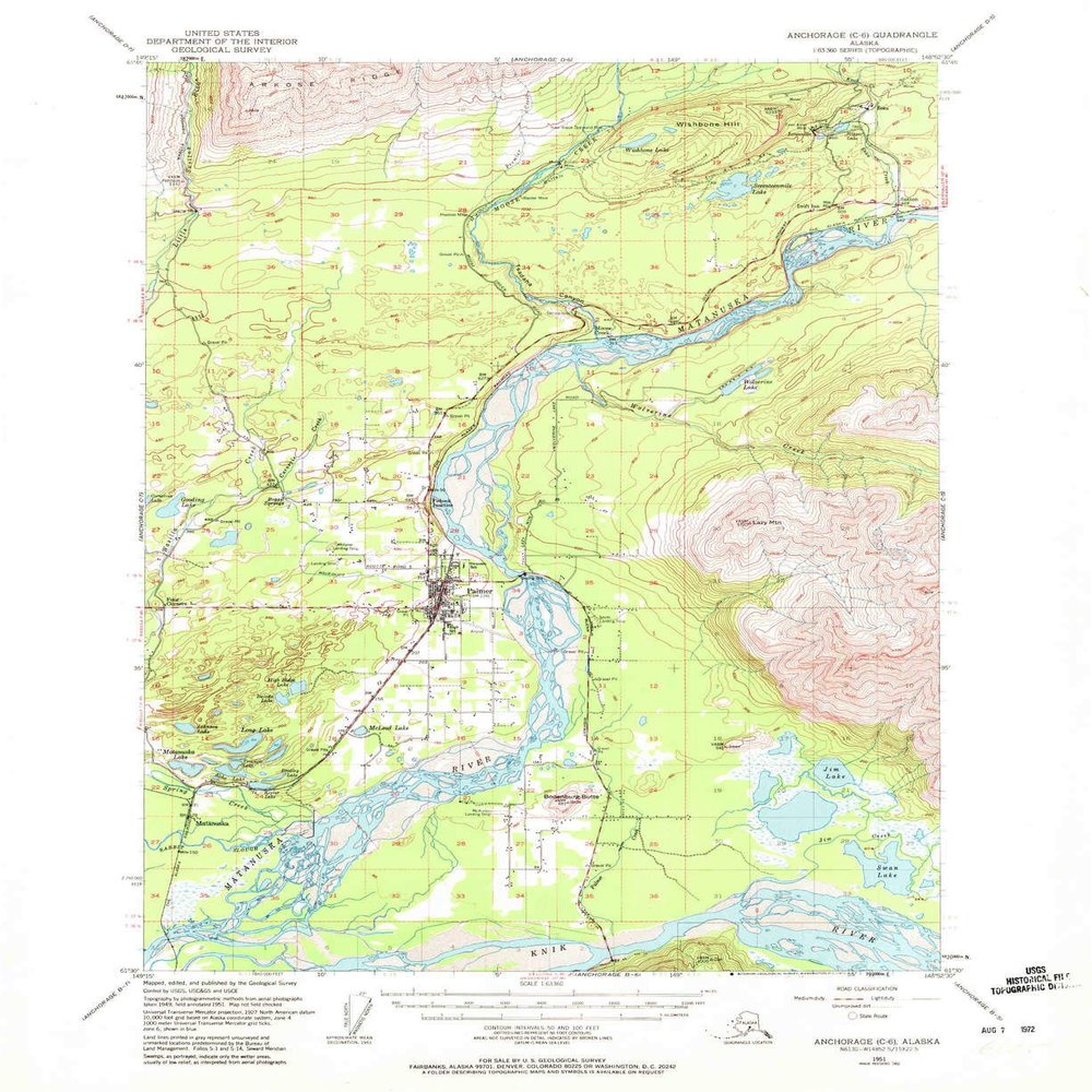 YellowMaps Anchorage C 6 AK topo map, 1:63360 Scale, 15 X 15 Minute, Historical, 1951, Updated 1972, 20.8 x 17 in - Tyvek
