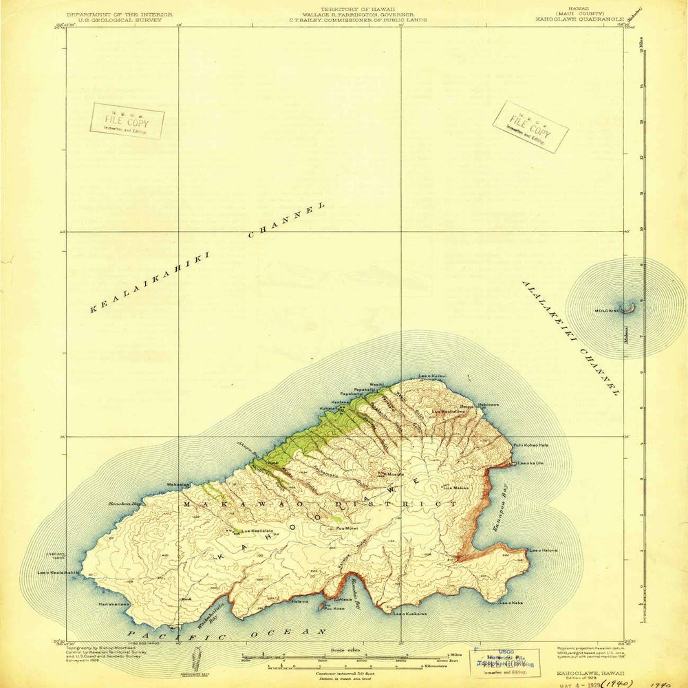YellowMaps Kahoolawe HI topo map, 1:62500 Scale, 15 X 15 Minute, Historical, 1929, 19.5 x 16.9 in - Polypropylene