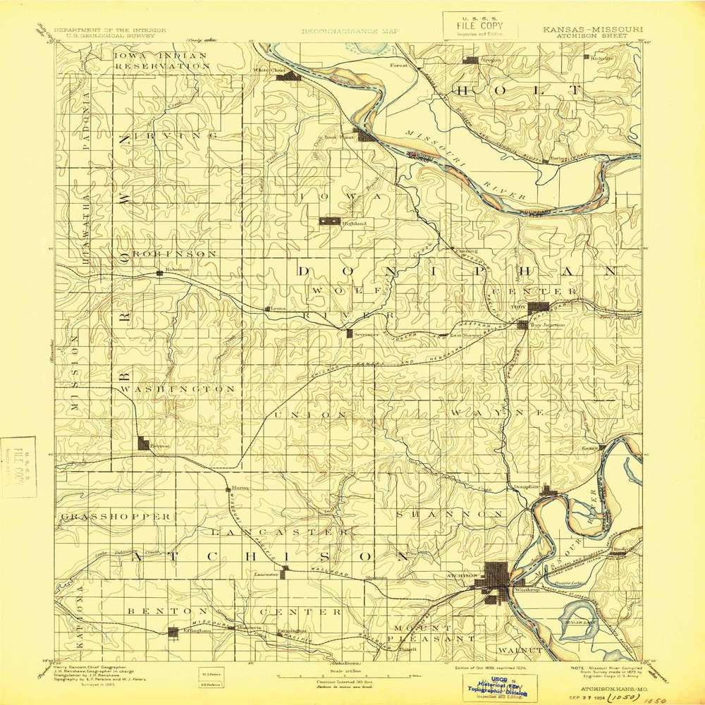 YellowMaps Atchison KS topo map, 1:125000 Scale, 30 X 30 Minute, Historical, 1893, Updated 1924, 19.92 x 16.24 in - Tyvek