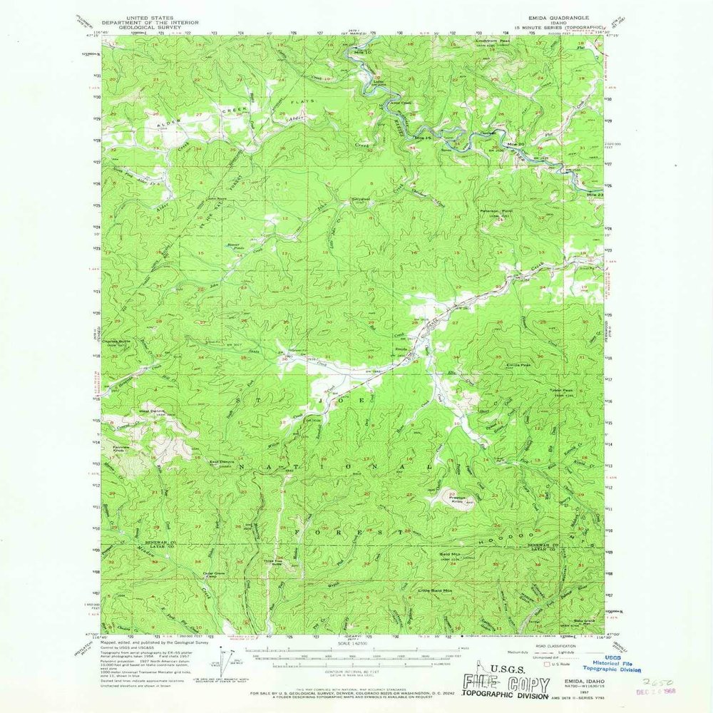 YellowMaps Emida ID topo map, 1:62500 Scale, 15 X 15 Minute, Historical, 1957, Updated 1968, 20.84 x 16.95 in - Tyvek