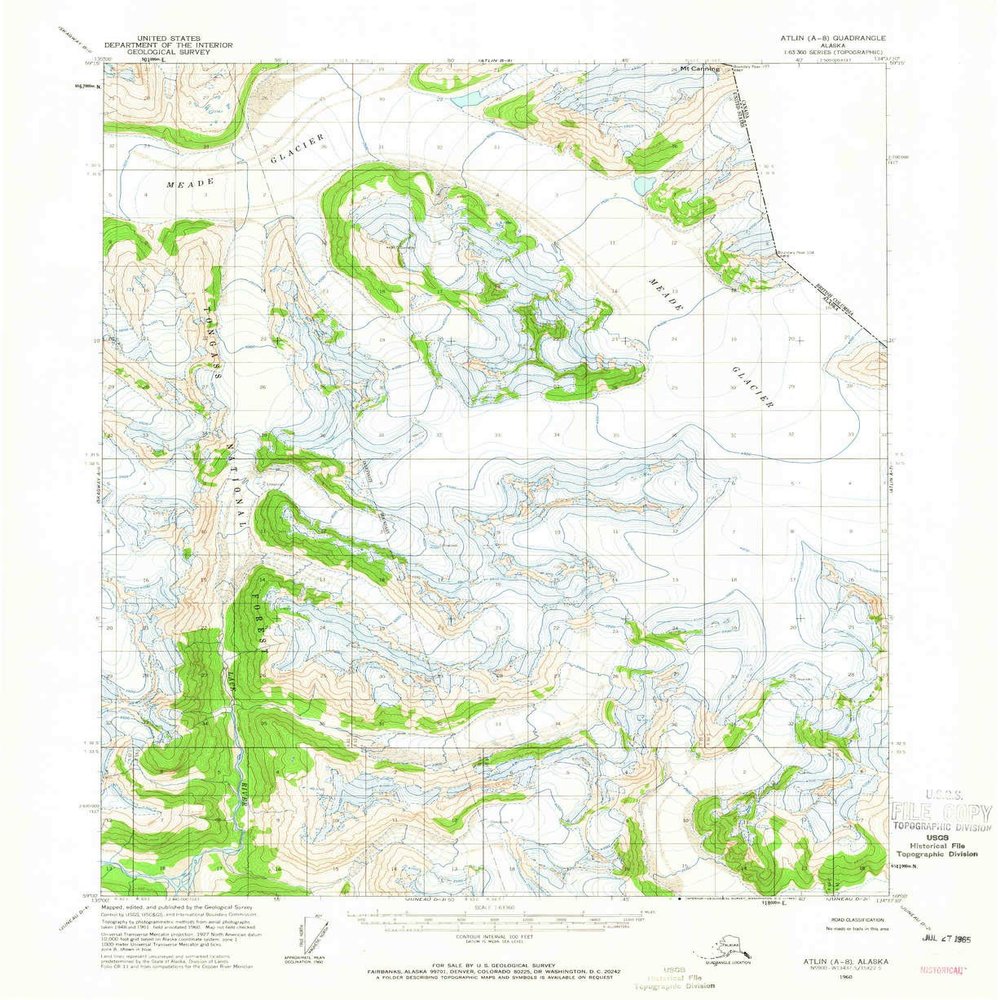 YellowMaps Atlin A 8 AK topo map, 1:63360 Scale, 15 X 15 Minute, Historical, 1960, Updated 1965, 20.8 x 17 in - Polypropylene