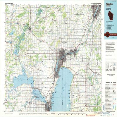 YellowMaps Appleton WI topo map, 1:100000 Scale, 30 X 60 Minute, Historical, 1984, Updated 1985, 24.11 x 38.21 in - Tyvek