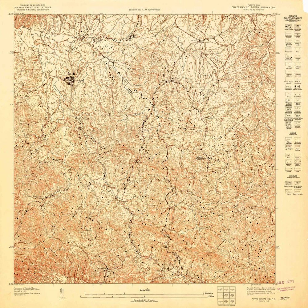 YellowMaps Aguas Buenas NO PR topo map, 1:10000 Scale, 3.75 X 3.75 Minute, Historical, 1947, 31.2 x 30.6 in - Tyvek