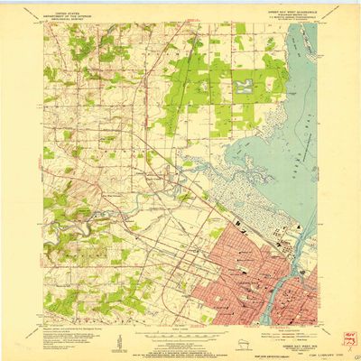 YellowMaps Green Bay West WI topo map, 1:24000 Scale, 7.5 X 7.5 Minute, Historical, 1954, Updated 1956, 27.28 x 21.53 in - Tyvek