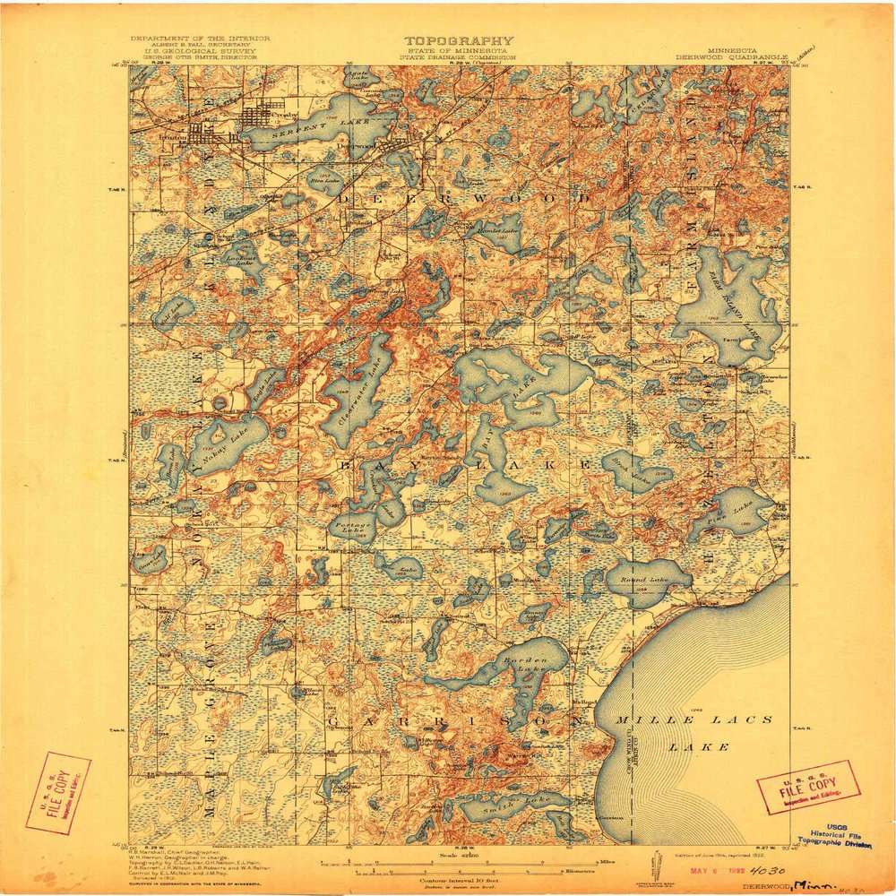 YellowMaps Deerwood MN topo map, 1:62500 Scale, 15 X 15 Minute, Historical, 1914, Updated 1922, 27.23 x 21.53 in - Polypropylene