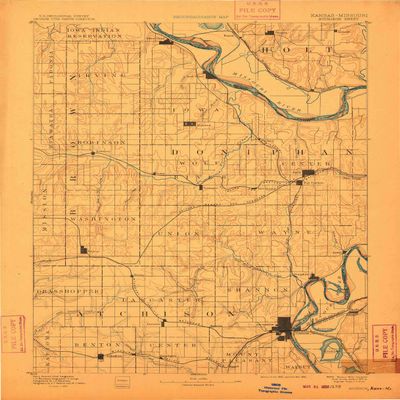 YellowMaps Atchison KS topo map, 1:125000 Scale, 30 X 30 Minute, Historical, 1893, Updated 1910, 19.96 x 16.22 in - Tyvek