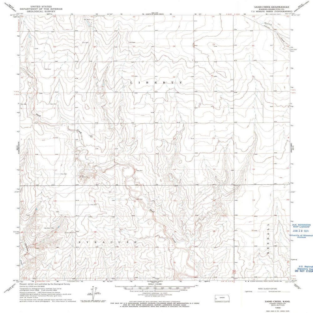 YellowMaps Sand Creek KS topo map, 1:24000 Scale, 7.5 X 7.5 Minute, Historical, 1966, Updated 1993, 26.84 x 20.84 in - Polypropylene