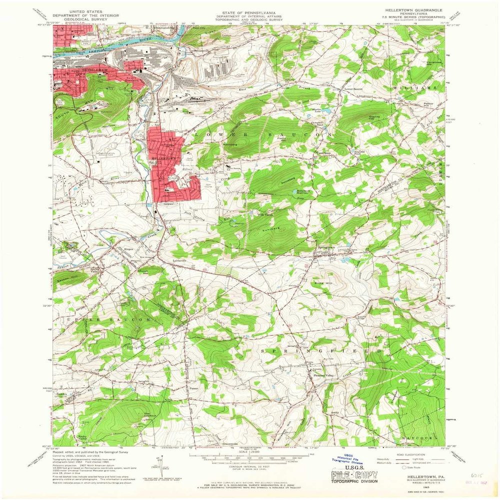 Hellertown PA topo map, 1:24000 Scale, 7.5 X 7.5 Minute, Historical, 1965, Updated 1967, 27.04 x 22.14 in - Tyvek