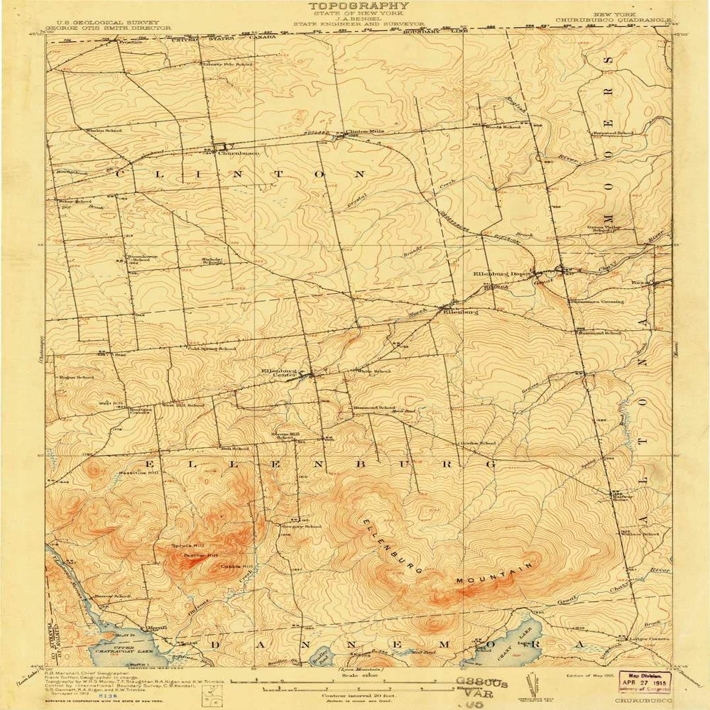 YellowMaps Churubusco NY topo map, 1:62500 Scale, 15 X 15 Minute, Historical, 1915, 19.64 x 14.1 in - Tyvek
