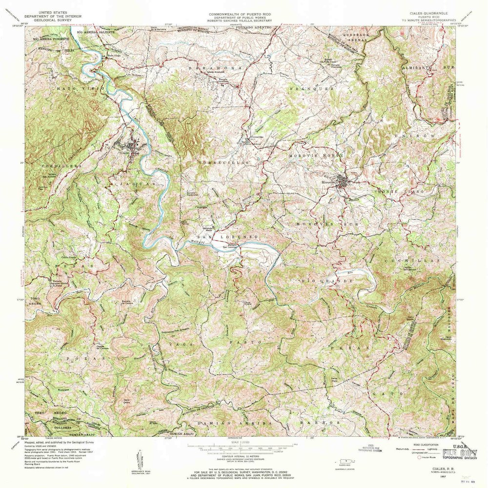YellowMaps Ciales PR topo map, 1:20000 Scale, 7.5 X 7.5 Minute, Historical, 1957, Updated 1971, 32.4 x 29.5 in - Polypropylene