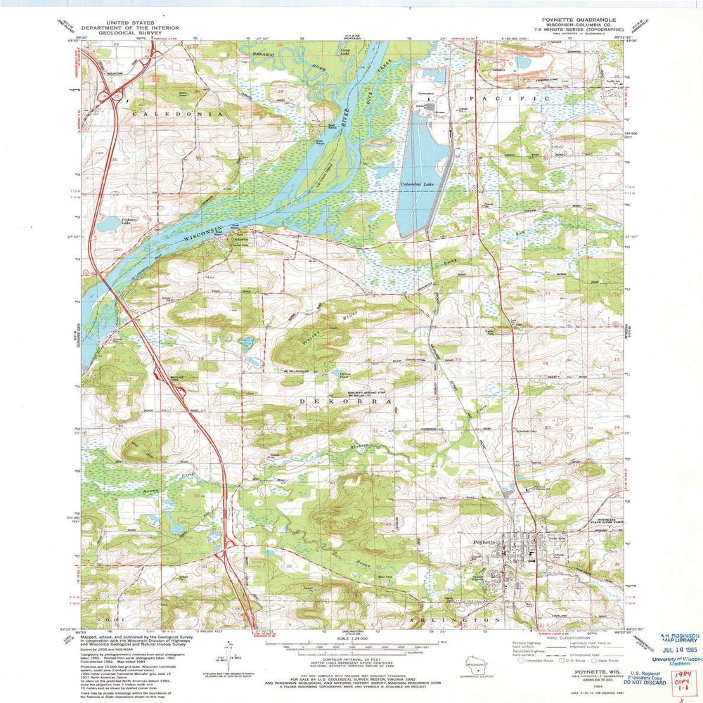 YellowMaps Poynette WI topo map, 1:24000 Scale, 7.5 X 7.5 Minute, Historical, 1984, Updated 1984, 27.19 x 21.51 in - Tyvek