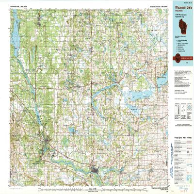 Wisconsin Dells WI topo map, 1:100000 Scale, 30 X 60 Minute, Historical, 1990, Updated 1991, 24.11 x 39 in - Polypropylene