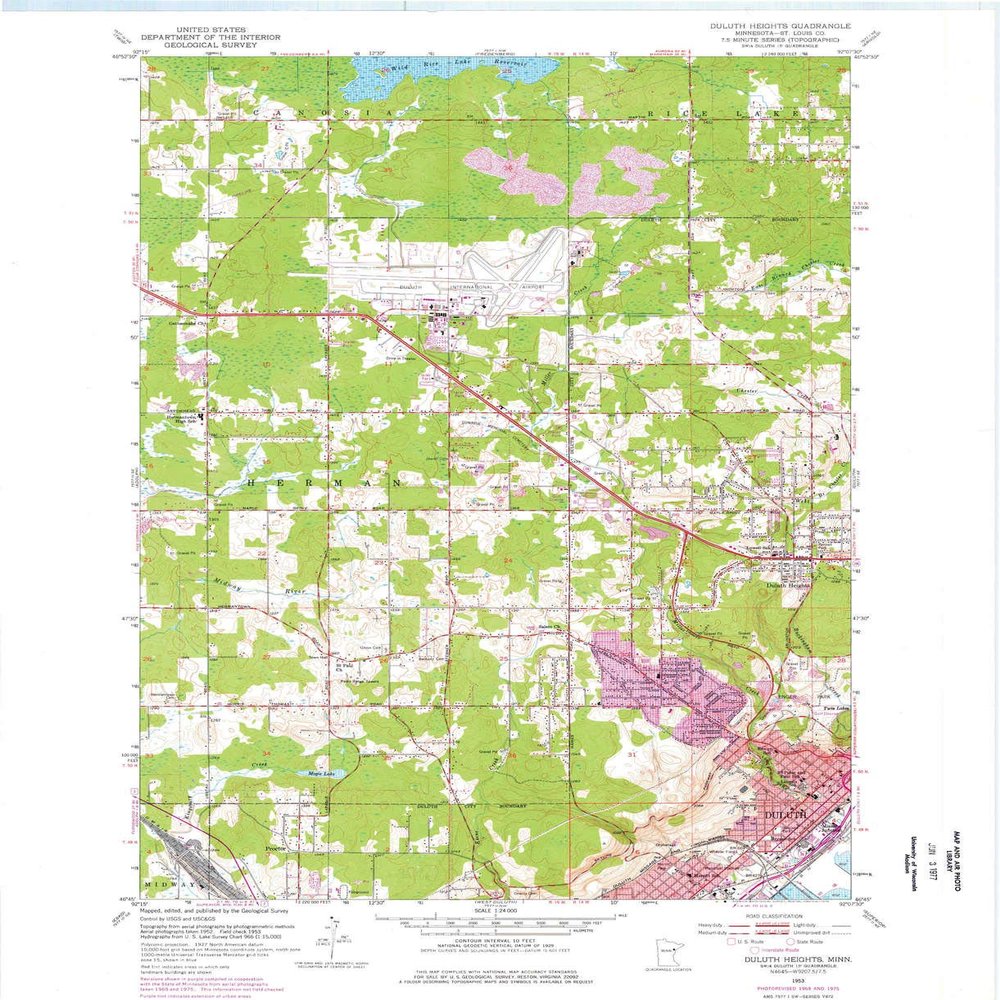 YellowMaps Duluth MN topo map, 1:24000 Scale, 7.5 X 7.5 Minute, Historical, 1953, Updated 1976, 27.23 x 21.53 in - Polypropylene